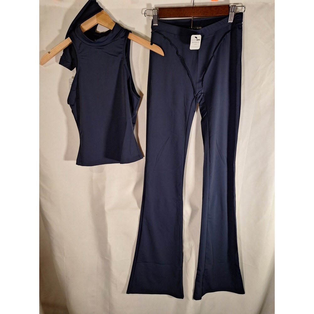 Fashion Nova Kacey Sleeveless High Neck 3 Piece Pant Set Navy XS TP6415